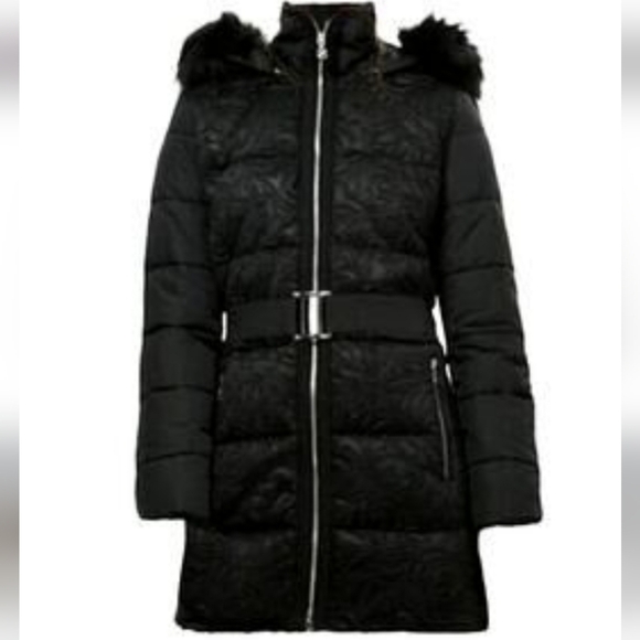 Desigual Black Rose Embossed Puffer Jacket Parka - Picture 7 of 14